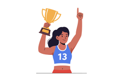 Female athlete celebrating victory with trophy in flat minim Product Image 1