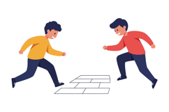 Two children playing a hopscotch game in a bright and colorf Product Image 1