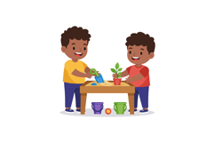Two children engaged in gardening activities at a table in f Product Image 1