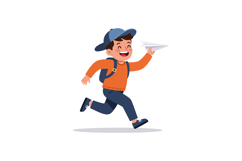 Happy child running with paper airplane in bright colors, fl Product Image 1