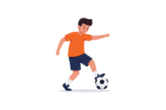 Young boy playing soccer in vibrant orange shirt, minimal de Product Image 1