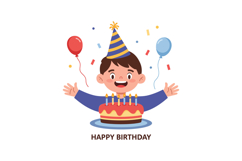 Happy birthday celebration featuring a joyful child with cak Product Image 1