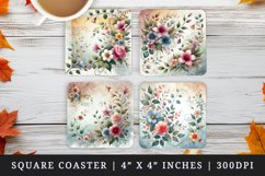 illusion watercolor painting floral patterns vibrant flowers leaves vines made of colored pieces print square coaster mug coasters sublimation design