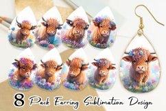 Highland Cow Baby Earring teardrop sublimation design Product Image 1