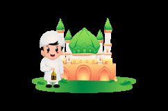 Illustration islamic muslim kid boy with mosque Product Image 2