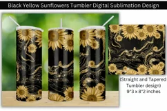 Black Yellow Sunflowers Tumbler Digital Sublimation Design Product Image 1