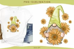 Gnome Sunflowers Png File Sublimation Sunflower August Gold Product Image 2