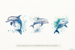 Dolphin Watercolor Illustrations 3 PNGs Product Image 1