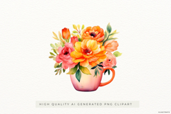 Watercolour Teacup Flowers PNG Clipart Product Image 1