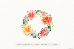 Watercolour Flower Wreath PNG Clipart Product Image 1