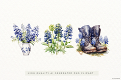 Bluebonnet Flower Illustrations - PNG Watercolor Clipart Product Image 1