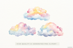Pastel Watercolor Cloud Illustrations 3 PNGs Product Image 1