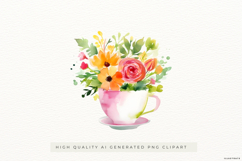 Watercolour Floral Coffee Cup PNG Clipart Product Image 1