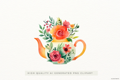 Floral Teapot with Peach Flowers PNG Clipart Product Image 1