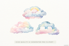 Pastel Watercolor Cloud Illustrations 3 PNGs Product Image 1