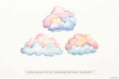 Pastel Watercolor Cloud Illustrations 3 PNGs Product Image 1