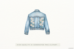 Blue Denim Jacket with Daisy Flowers PNG Clipart Product Image 1
