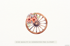 Rustic Wagon Wheel with Flowers PNG Clipart Product Image 1