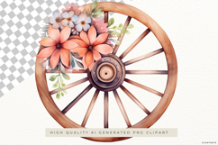 Rustic Wagon Wheel with Flowers PNG Clipart Product Image 2