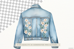Blue Denim Jacket with Daisy Flowers PNG Clipart Product Image 2