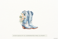 Blue Cowboy Boots with Daisies PNG Clipart Product Image 1