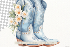 Blue Cowboy Boots with Daisies PNG Clipart Product Image 2
