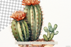 Watercolor Cactus with Orange Flowers PNG Clipart Product Image 2