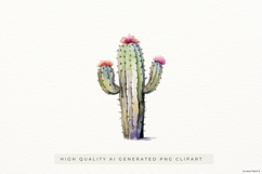 Watercolor Cactus with Orange Flowers PNG Clipart Product Image 1