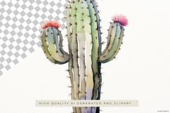Watercolor Cactus with Orange Flowers PNG Clipart Product Image 2