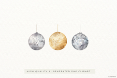 Set of three disco ball ornaments in silver and gold Product Image 1