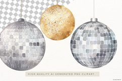 Set of three disco ball ornaments in silver and gold Product Image 2