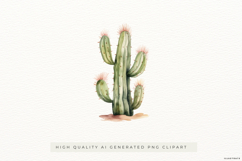 Watercolor Cactus with Orange Flowers PNG Clipart Product Image 1