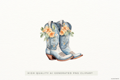 Blue Cowboy Boots with Daisies PNG Clipart Product Image 1