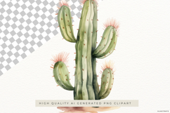 Watercolor Cactus with Orange Flowers PNG Clipart Product Image 2