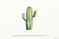 Watercolor Cactus with Orange Flowers PNG Clipart Product Image 1