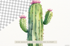 Watercolor Cactus with Orange Flowers PNG Clipart Product Image 2