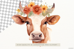 Charming watercolor cow head wearing a floral crown Product Image 2