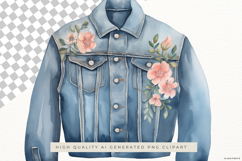 Blue Denim Jacket with Daisy Flowers PNG Clipart Product Image 2