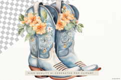 Blue Cowboy Boots with Daisies PNG Clipart Product Image 2