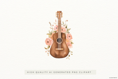 Acoustic Guitar with Flowers PNG Clipart Product Image 1