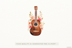 Acoustic Guitar with Flowers PNG Clipart Product Image 1