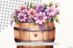 Rustic Wooden Barrel with Purple Flowers PNG Clipart Product Image 2