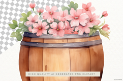 Rustic Wooden Barrel with Pink Flowers PNG Clipart Product Image 2