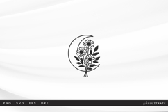 Moon with Flowers SVG Cut File Celestial Doodle Style Product Image 1
