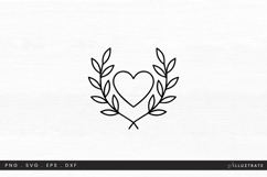 Fern Laurel with Heart SVG Cut File Monoline Design Product Image 1