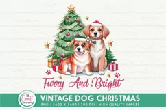 Furry And Bright PNG | Vintage Christmas Dog Sublimation Product Image 1
