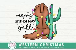 Merry Christmas Y'all PNG | Western Christmas Sublimation Product Image 1