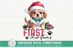 My First Christmas PNG | Vintage Dog Christmas Sublimation Product Image 1