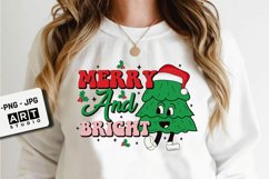 Retro christmas sublimation, Merry and bright png, christmas Product Image 2