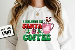 I believe in santa & coffee png, Retro christmas sublimation Product Image 1